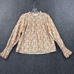 Cleobella Reza Blouse Women's Medium Beige Floral Flutter Sleeve Peasant Revolve